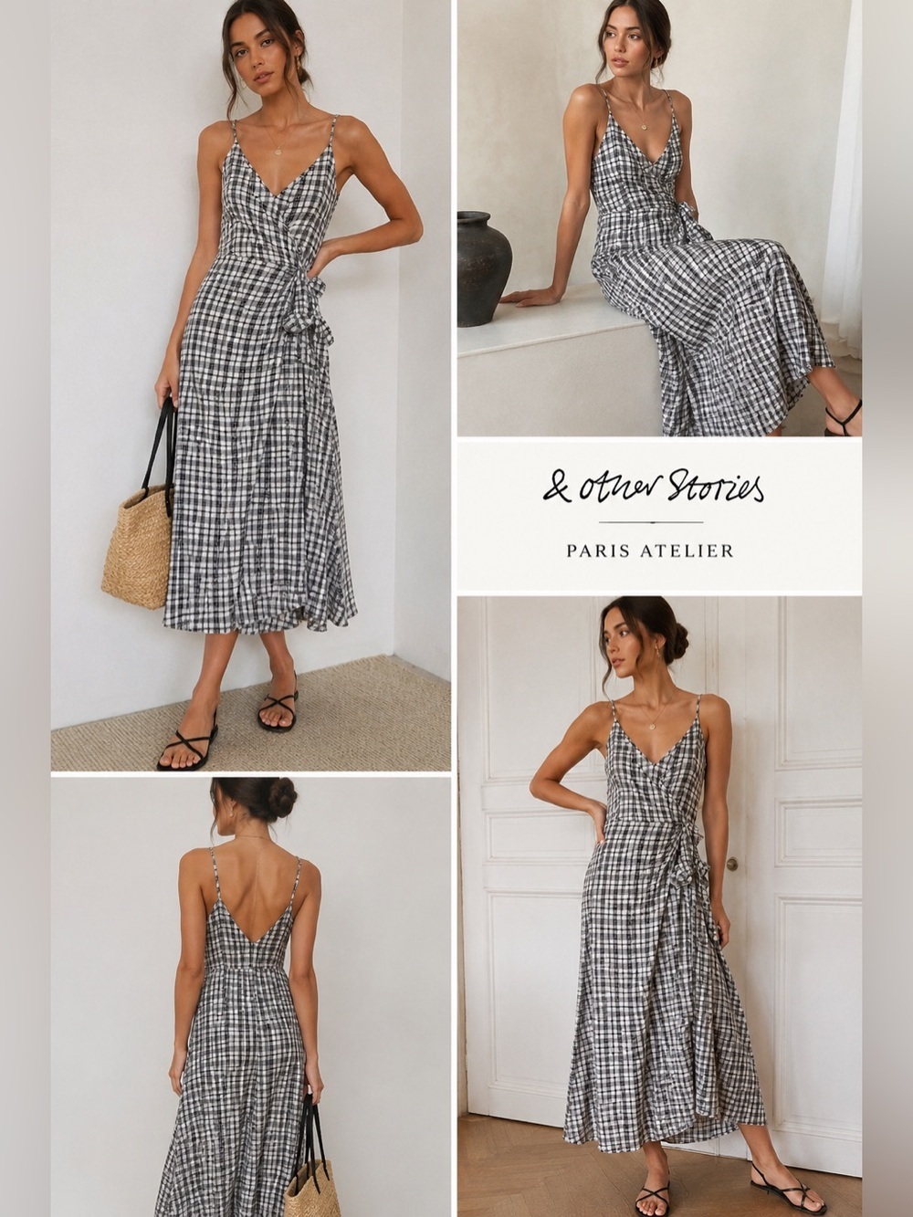 & Other Stories Paris Atelier Plaid Wrap Midi Dress US 8